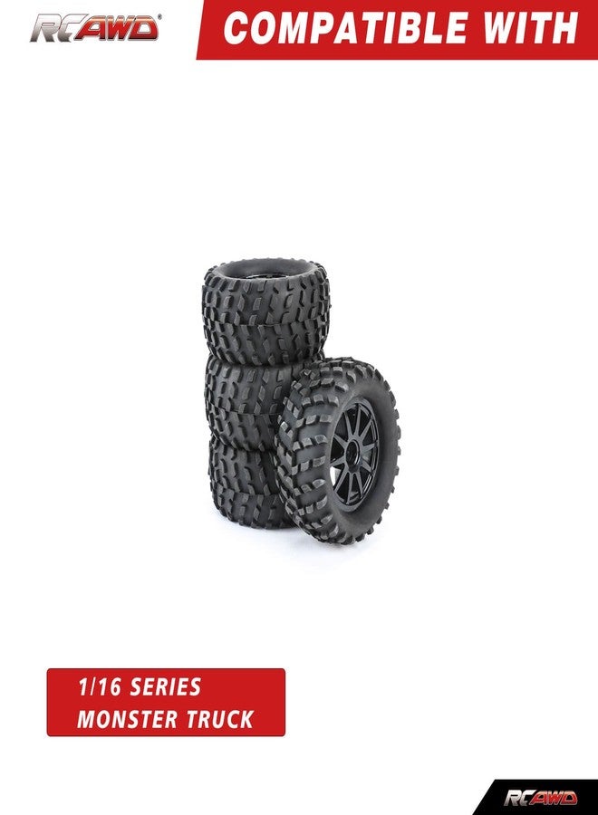 RCAWD 30% Upgrades 12mm Hex Adapter Wheel Tire Set Pre-Glued for 1/16 1/18 Monster Truck Rubber Nylon with Foam Inserts Parts for Hosim 2845 LG-007BL - Image 2
